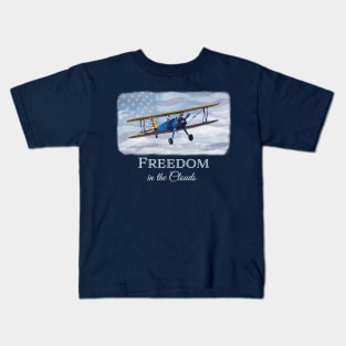 Freedom in the Clouds - cool vintage biplane - patriotic, retro Kids T-Shirt